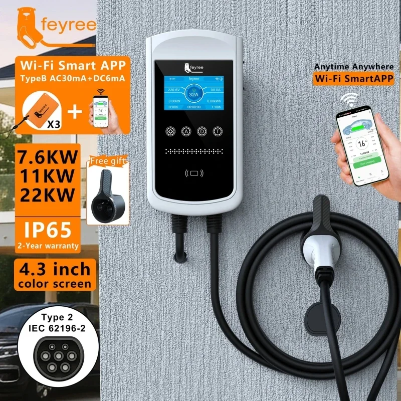 Ev Charger Type 2 22Kw 32A 3 Phase - Feyree Type2 EV Charger 32A 7.6KW