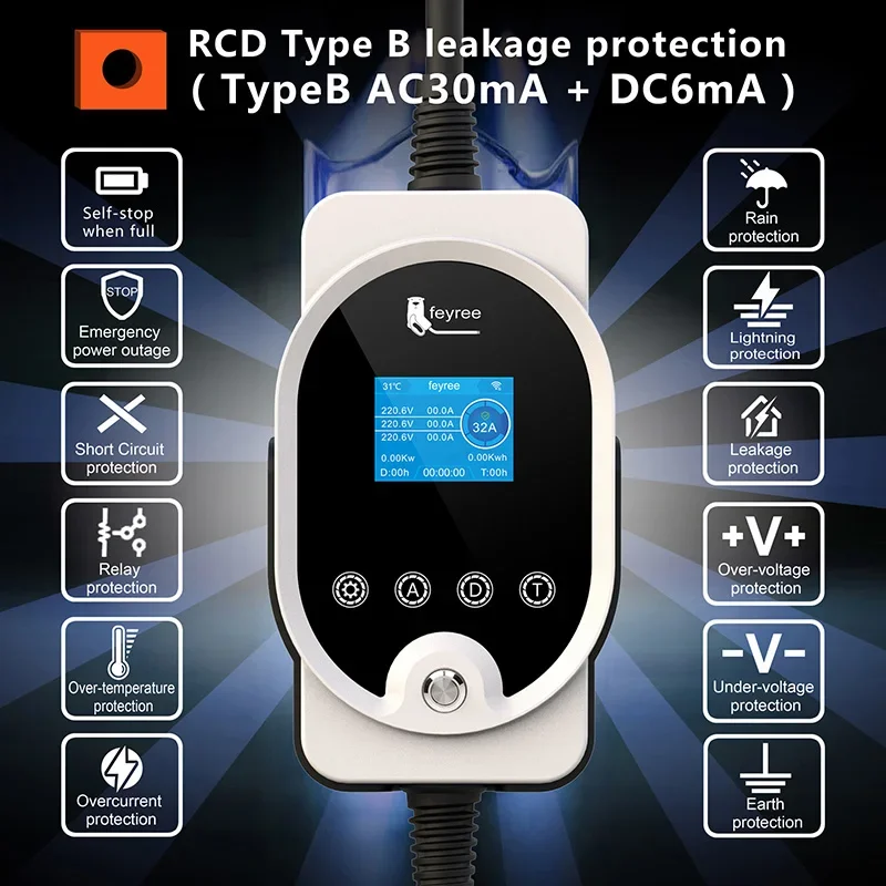 Feyree 22KW Type2 Cable EVSE W - đánh giá và giá Ev Charger Type 2 22Kw 32A 3 Phase