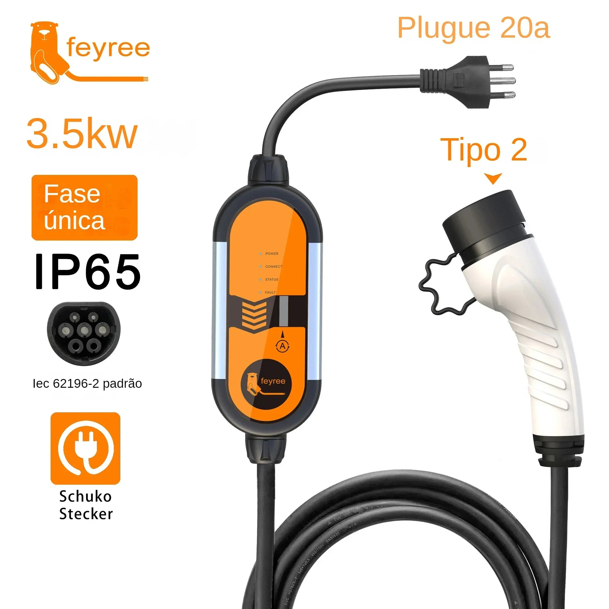 Feyree 32A 7KW Type2 EV Portab - đánh giá và giá Type 2 Portable Ev Charger 11Kw Cee