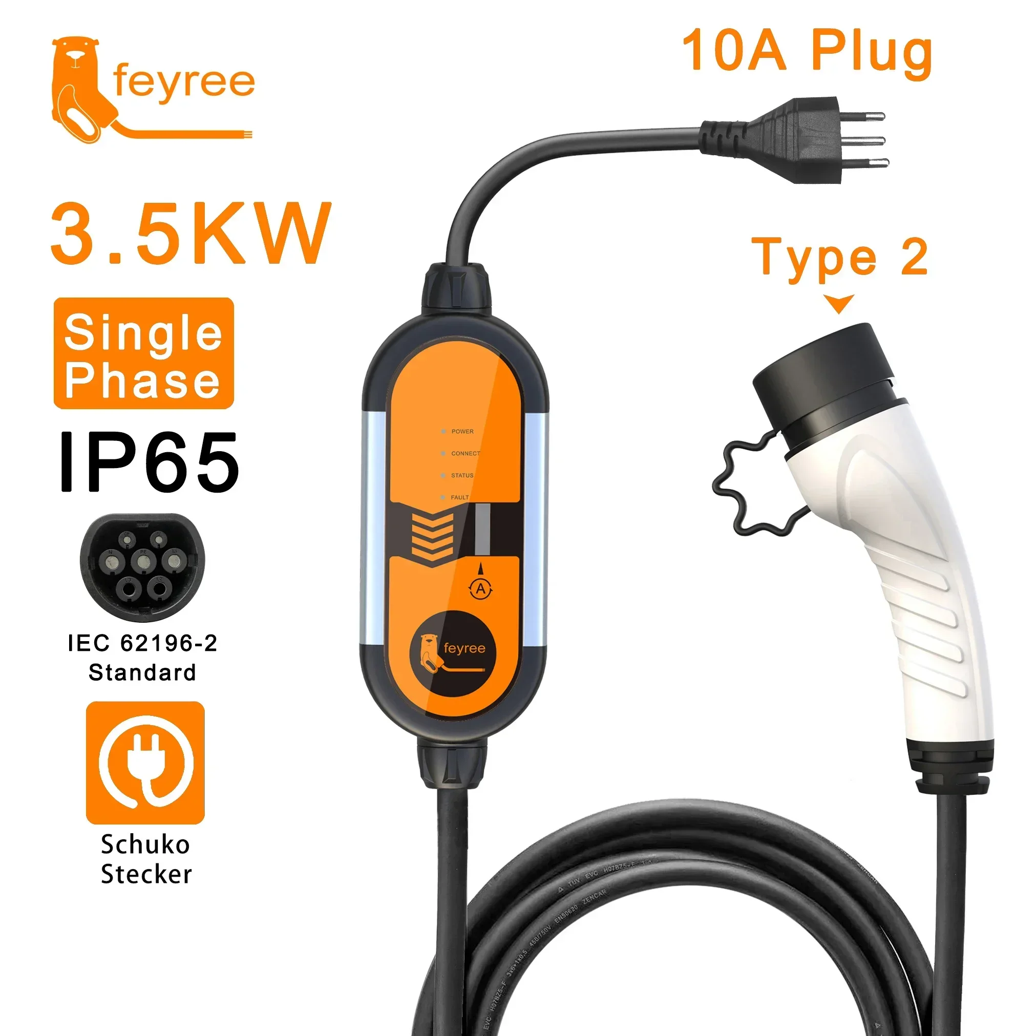 Feyree 32A 7KW Type2 EV Portab - đánh giá và giá Type 2 Portable Ev Charger 11Kw Cee